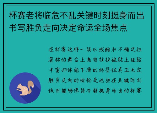 杯赛老将临危不乱关键时刻挺身而出书写胜负走向决定命运全场焦点