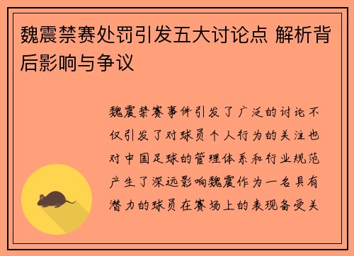 魏震禁赛处罚引发五大讨论点 解析背后影响与争议